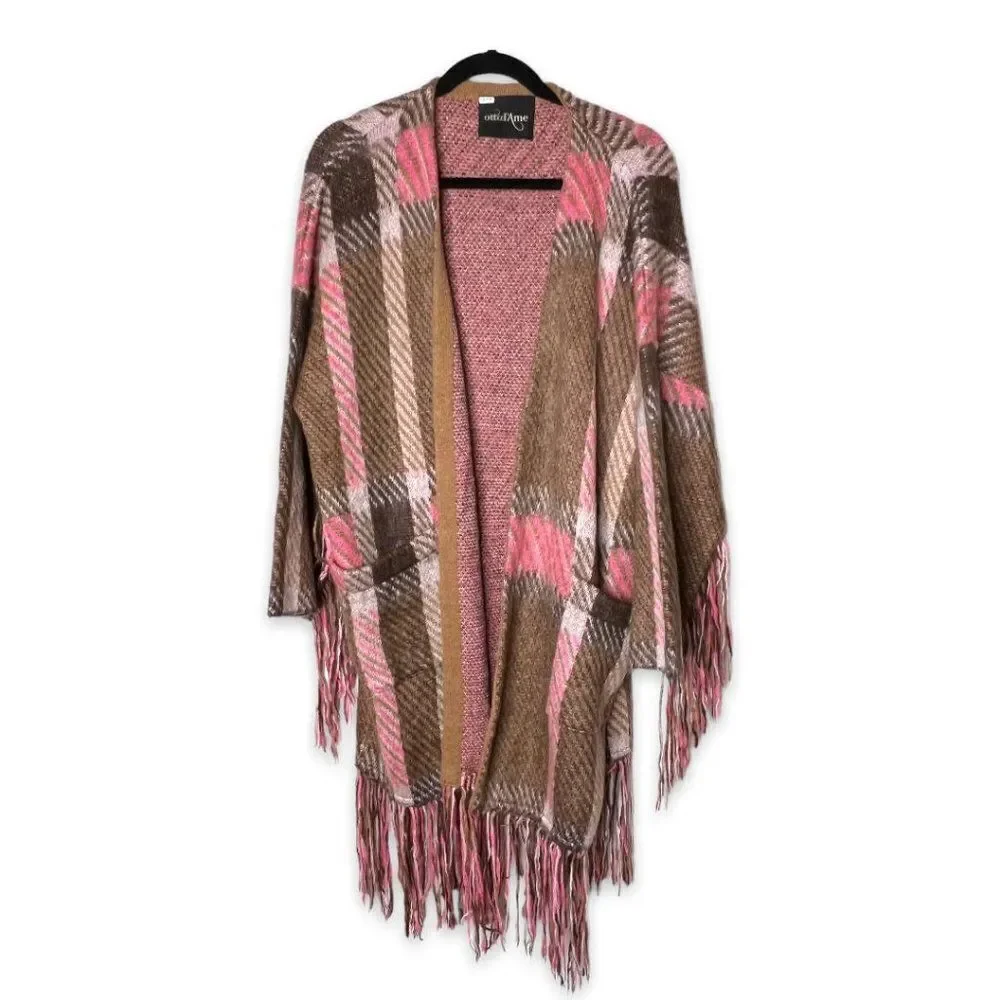 Ottod'Ame Fringe Plaid Cardigan Sweater Size S